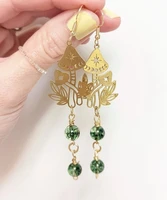 handmade mushroom magic drop earrings green phantom quartz crystal earrings boho jewelry womens charm jewelry gifts