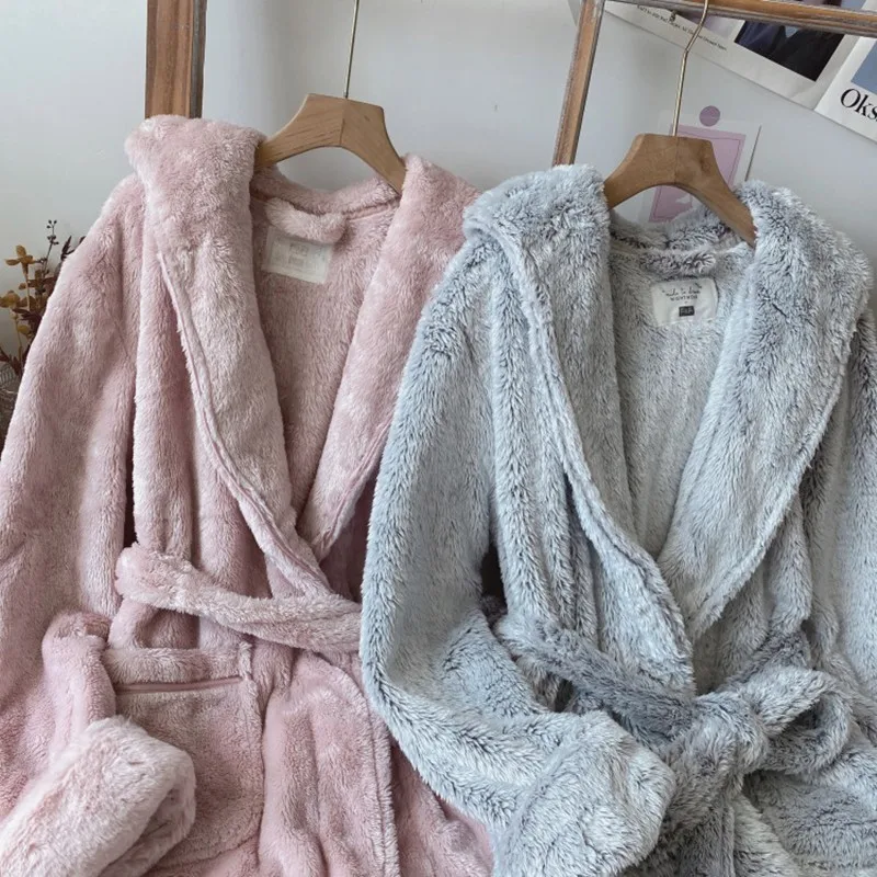 Loves Woman Robe Long Sleeve Men Coral Velvet Winter Robe Warm Comfortable And Soft Sleep Dress
