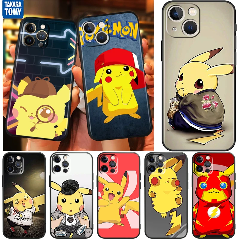 

Pikachu Cartoon Lovely For Apple iPhone 13 12 11 Pro Max Mini XS Max X XR 6 7 8 Plus 5S SE2020 Soft Black Phone Case Cover Capa