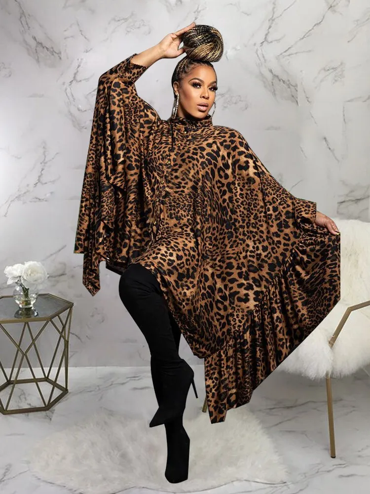 

Женская водолазка с длинным рукавом «летучая мышь» и леопардовым принтом