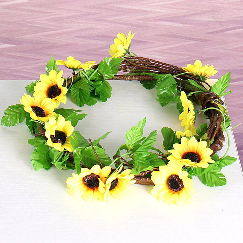 

1pcs Hanging Fake Silk Flowers Simulation flower vine Floral Arch Decor Yellow Sunflower Garland Artificial Party Wedding