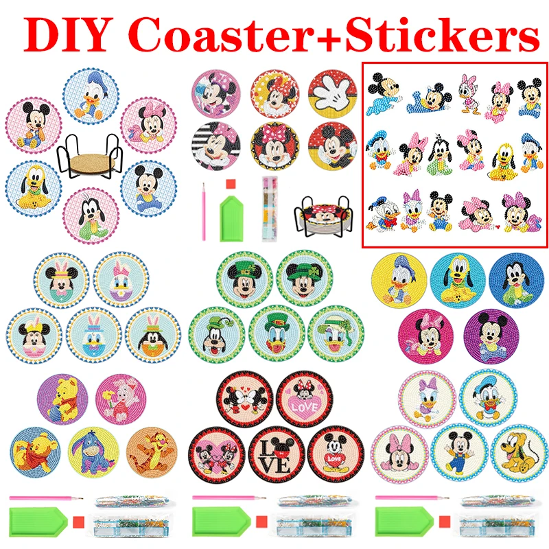 

5/6pcs DIY Disney Diamond Painting Mickey Coaster with Stickers Rhinestones Mosaic Art Table Placemat Insulation Pad Home Decor