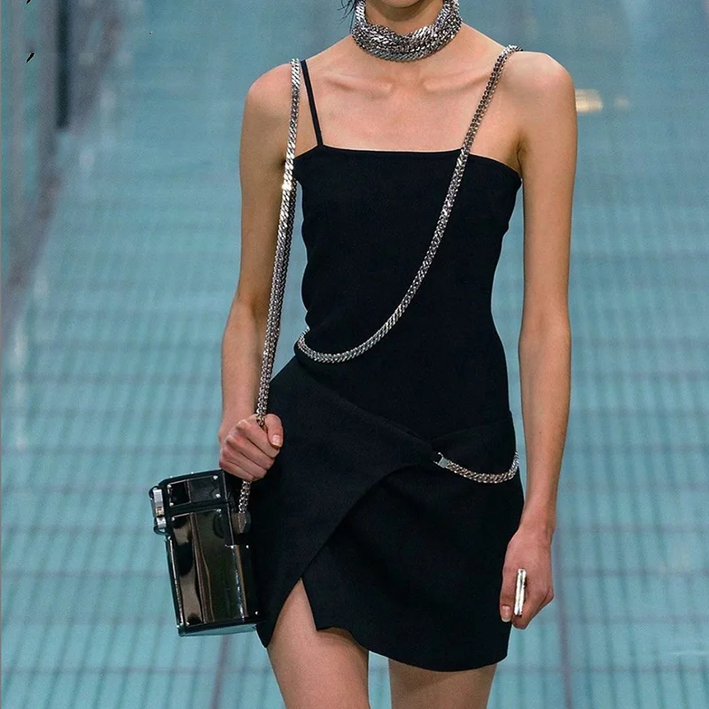 

Europe And The United States Show Same Chic Niche Designer Models Generation-Weary Rhinestone Sling Dress Female Trend