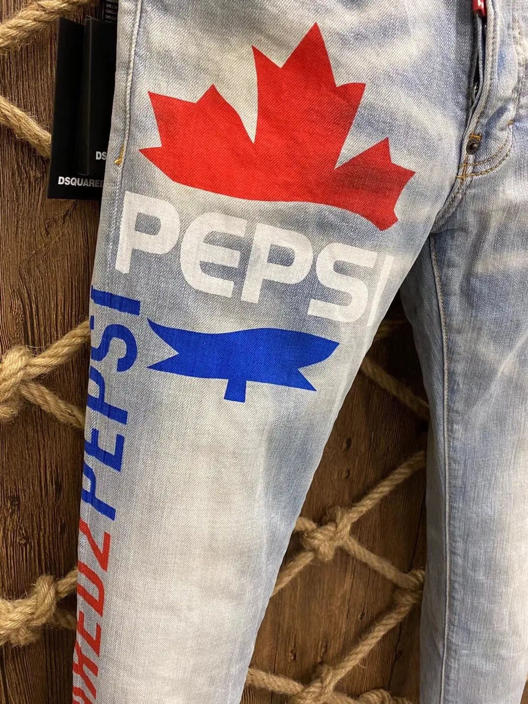 2023 New D2 Jeans Trendy Men's Fashion Slim Fit Water Wash Elastic Perforated Paint Spotted Feet Pants