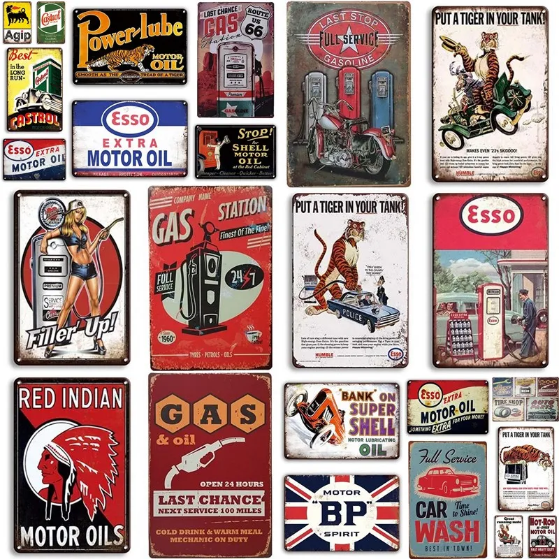 

Vintage Metal Tin Sign Esso GULF BP Retro Bar Metal Gas Oil Art Poster Home Wall Decor Wall Plaquesrustic Home Decor Plates