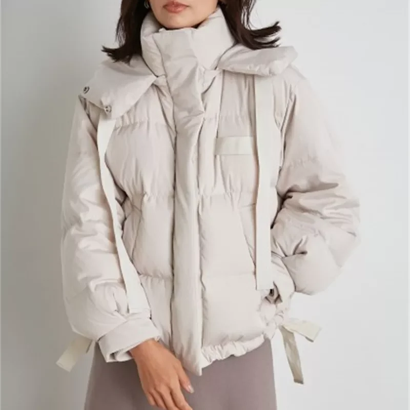 New2022 2022 Winter New Fashion Cotton Outerwear Windproof Hooded Webbing Padded solid Down Jacket Japanese Women Warm Parkas