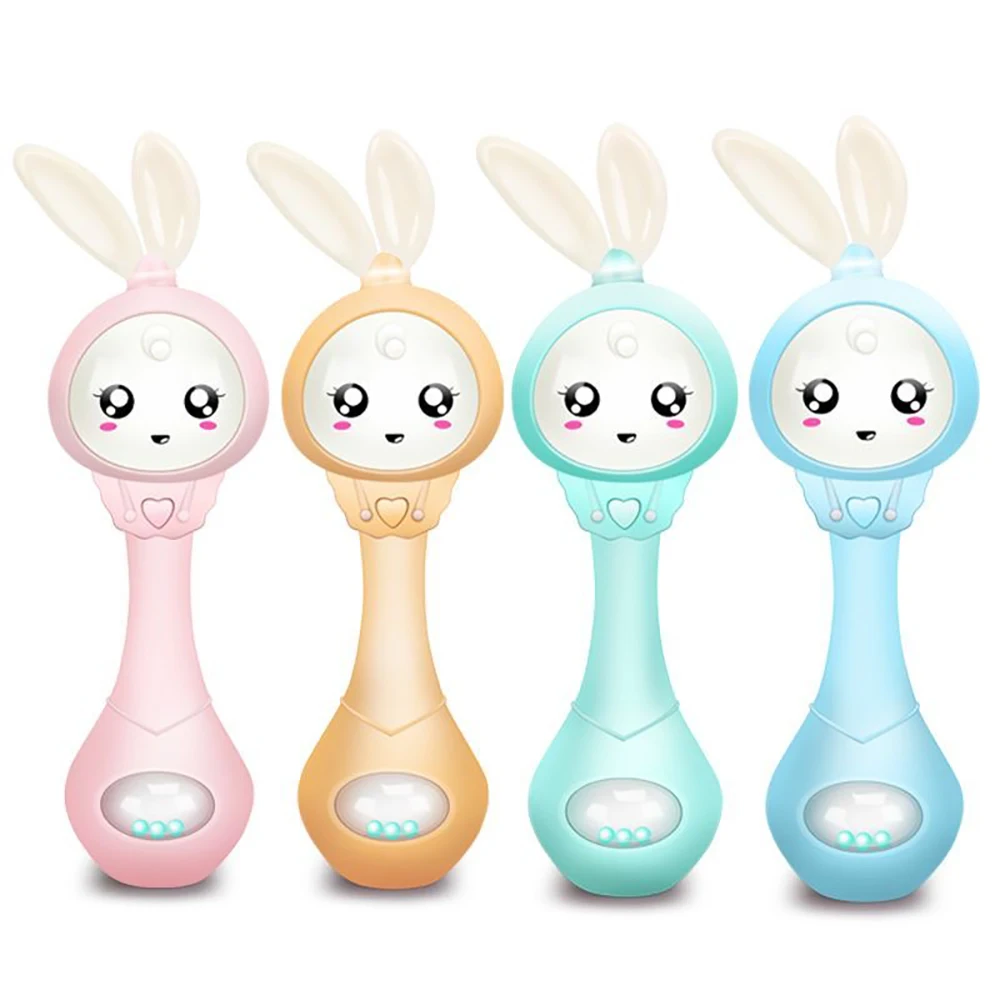 

Baby Rattles Music Flashing Teether Cute Rabbit Toys For Infant Early Educational Hand Bells Toy Stop Weep Tear Newborns Gift