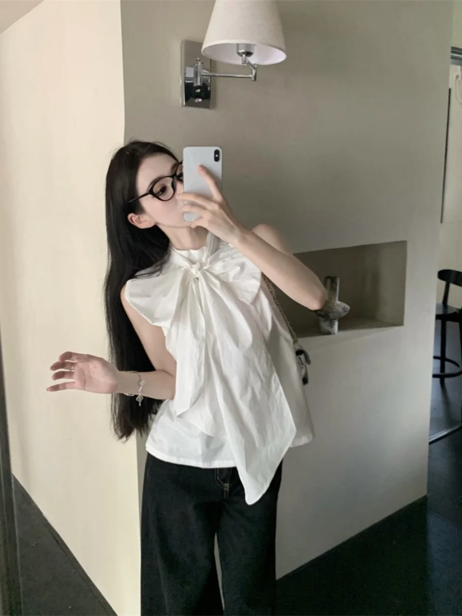 Шикарные рубашки с французским дизайном и бантом на шнуровке женские летние