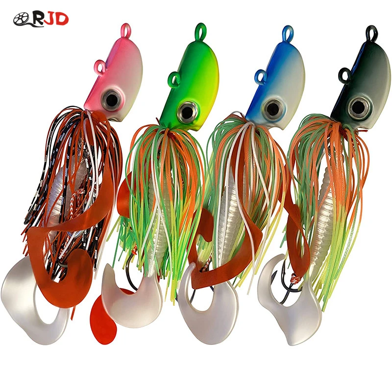 

ORJD Inchiku Sea Fishing Jigs Metal Jig Head Bucktail Jigs with Soft Lure 3 Solid Hooks Bottom FIshing for Bass Fluke Flounder