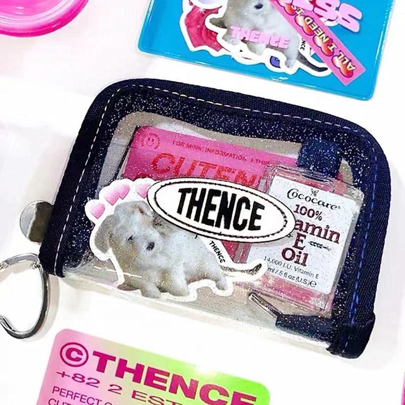 

Korea fashion punk short women wallet transparent sequined letter idol card case zipper 90's Vintage coin purse