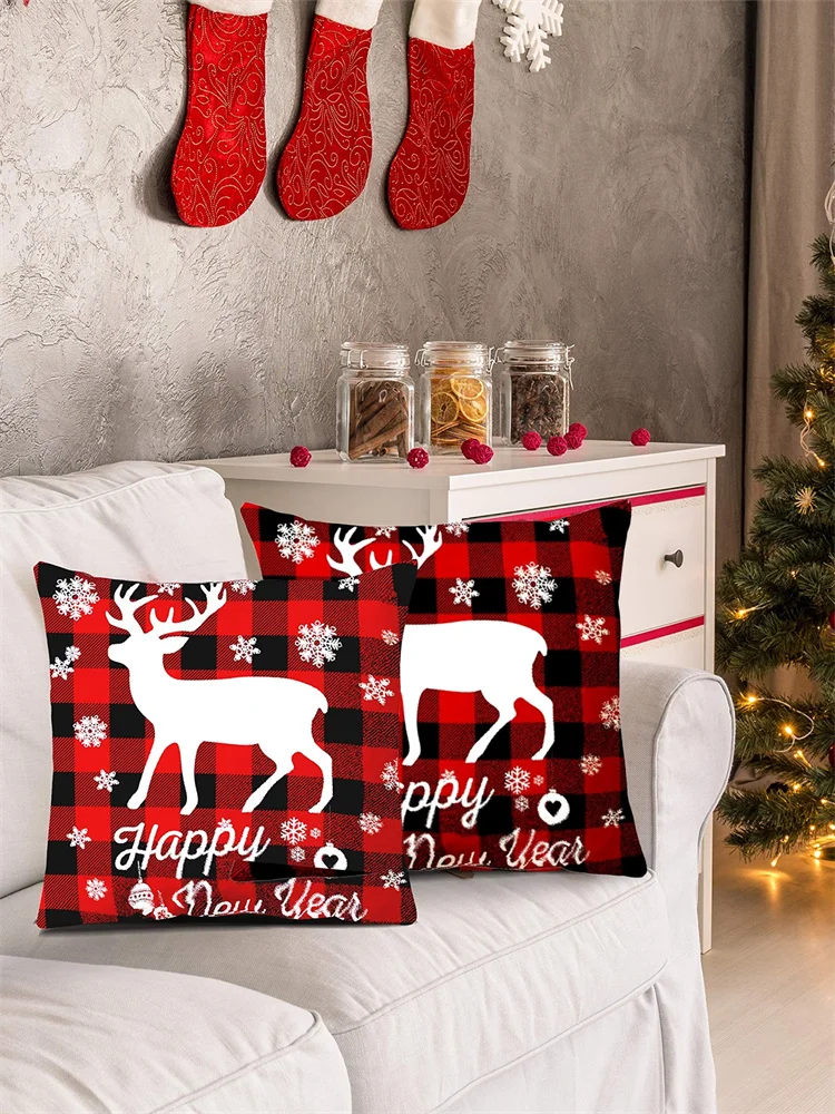 

Decorative Pillows 1pc 45*45cm Christmas Elements Linen Print Pillowcase