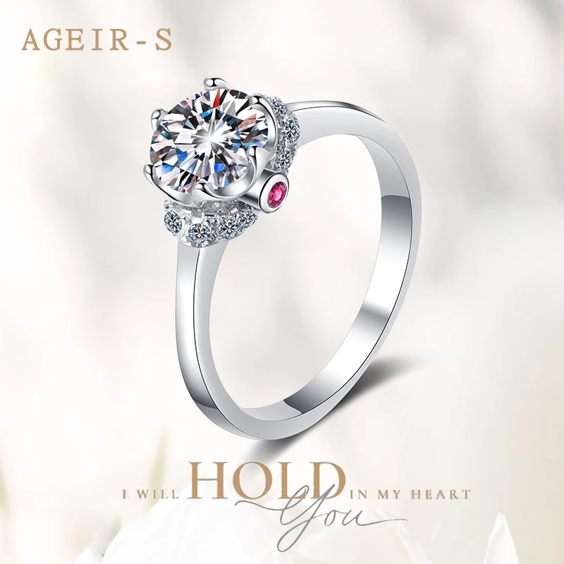 

AGEIR-S Real 50 Cent Moissanite Ring for Women White Gold Sparkly 1 CT Diamond Wedding 925 Silver Jewelry Ahhiversary Gift Z151