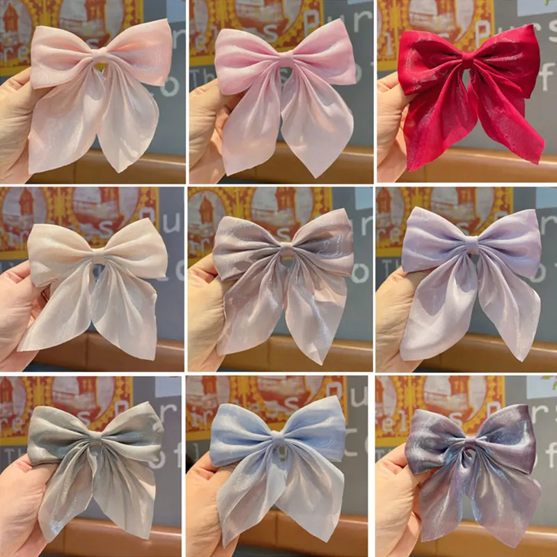 

1PC Barrette Bow Back Head Spring Clip Sweet Small Fresh Big Bow Hairpins Korean Style Pearlescent Satin Ribbon Hair Clip