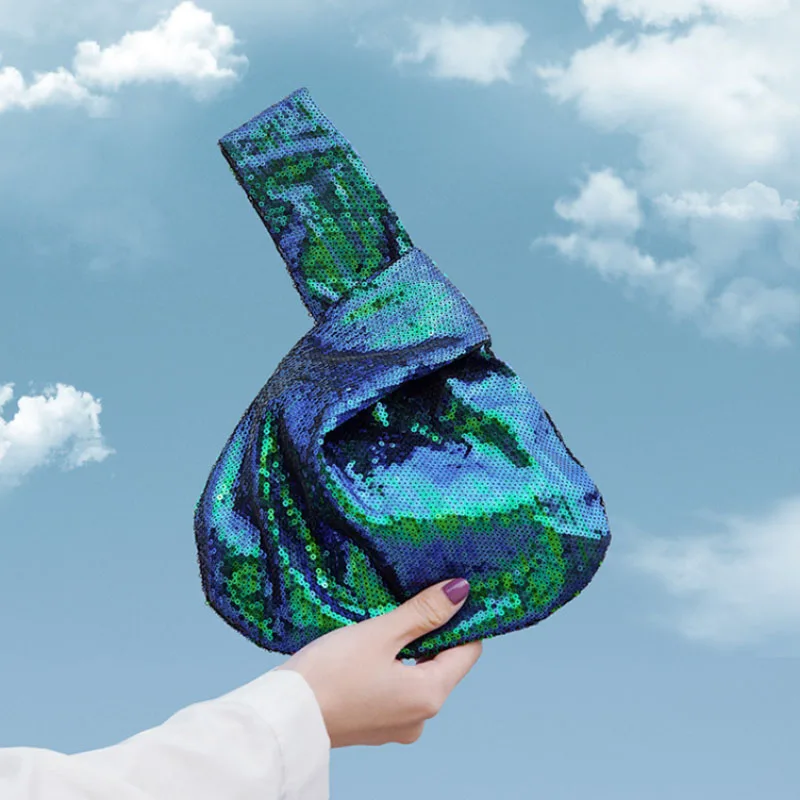 

Ladies Trendy Fashion Reversible Sequin Evening Clutch Purse Women Girls Small Glitter Wrist Knot Bag Designer Bags Luxury 2023