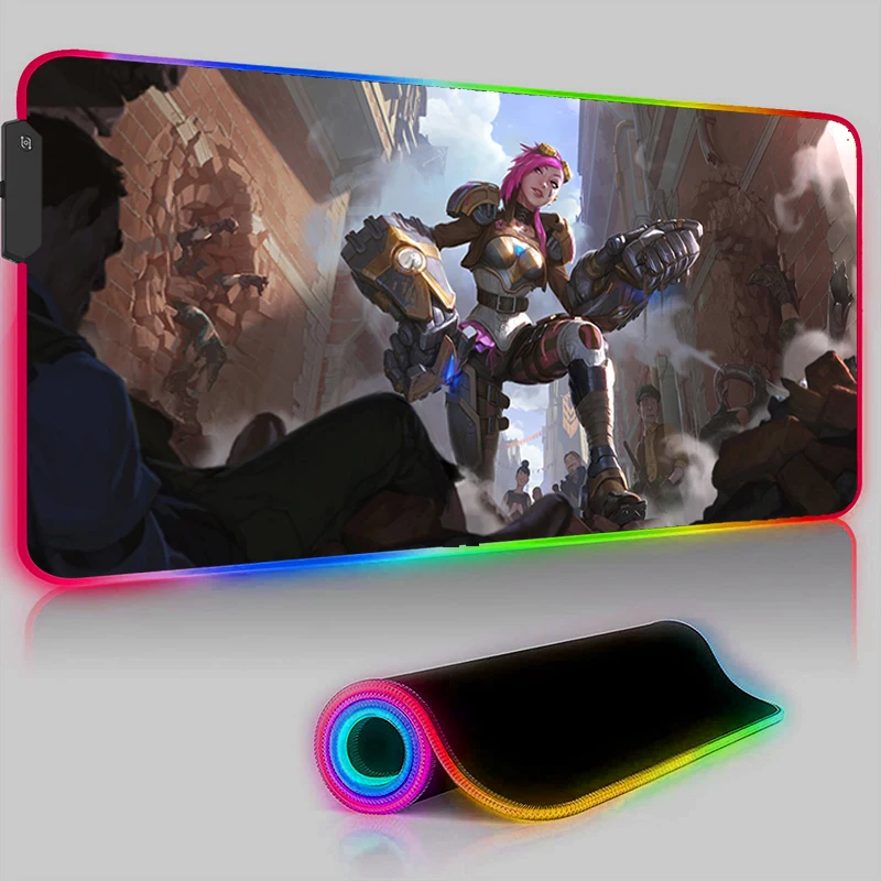 

Игровой коврик для мыши со светодиодной RGB подсветкой VI LOL, Настольный коврик, светящиеся аксессуары для ноутбука и ПК, Противоскользящий коврик, компьютерные офисные игровые коврики, коврик для мыши