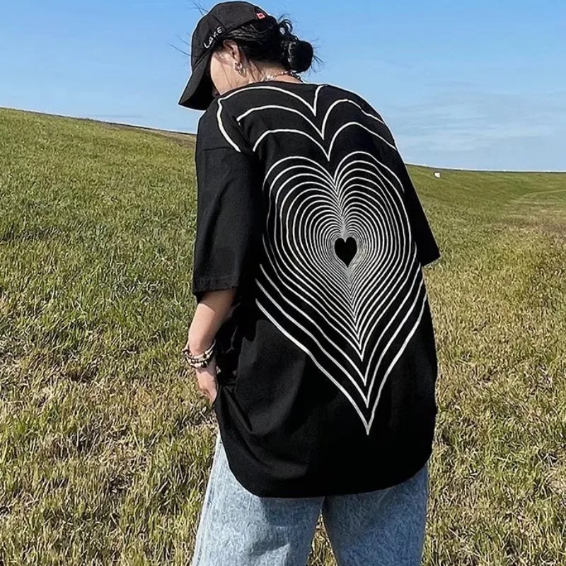 

New 90 ’s Fashion Heartbeat Short Sleeve Print T-Shirt Harajuku Graphic summer soft Top