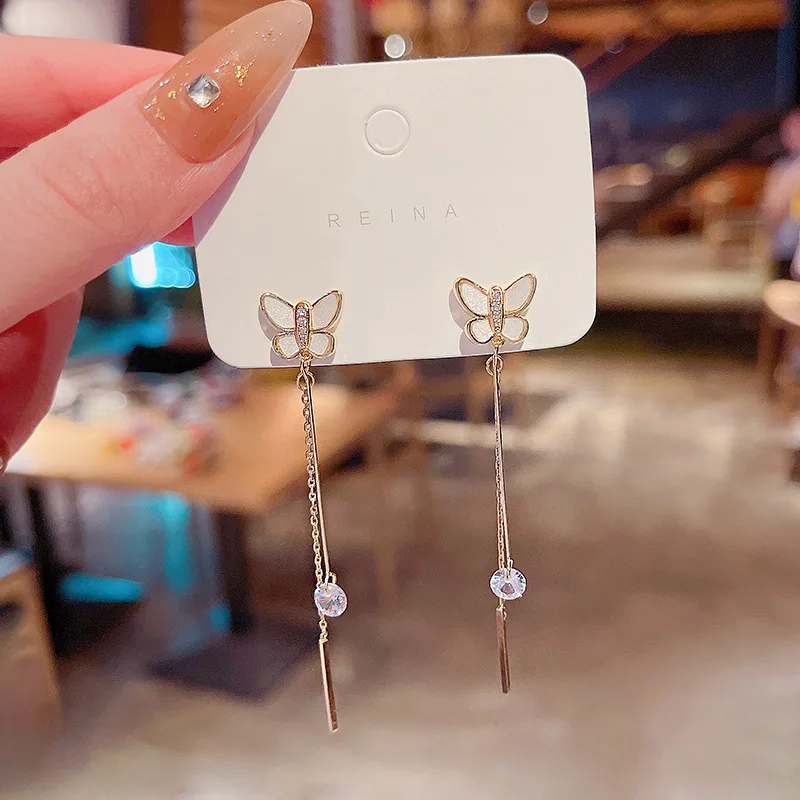 

Wholesale Long Tassel Butterfly Earrings For Women Sterling Silvers Pin Post Ear Studs Earrings Jewelry Gift