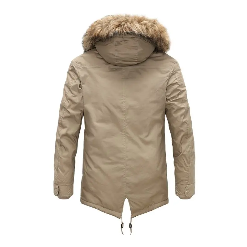 New Fur Collar Hooded Parka Coat for Men Autumn Winter Fleece Thick Jackets with Removable Hood Warm Windproof Casual Overcoat