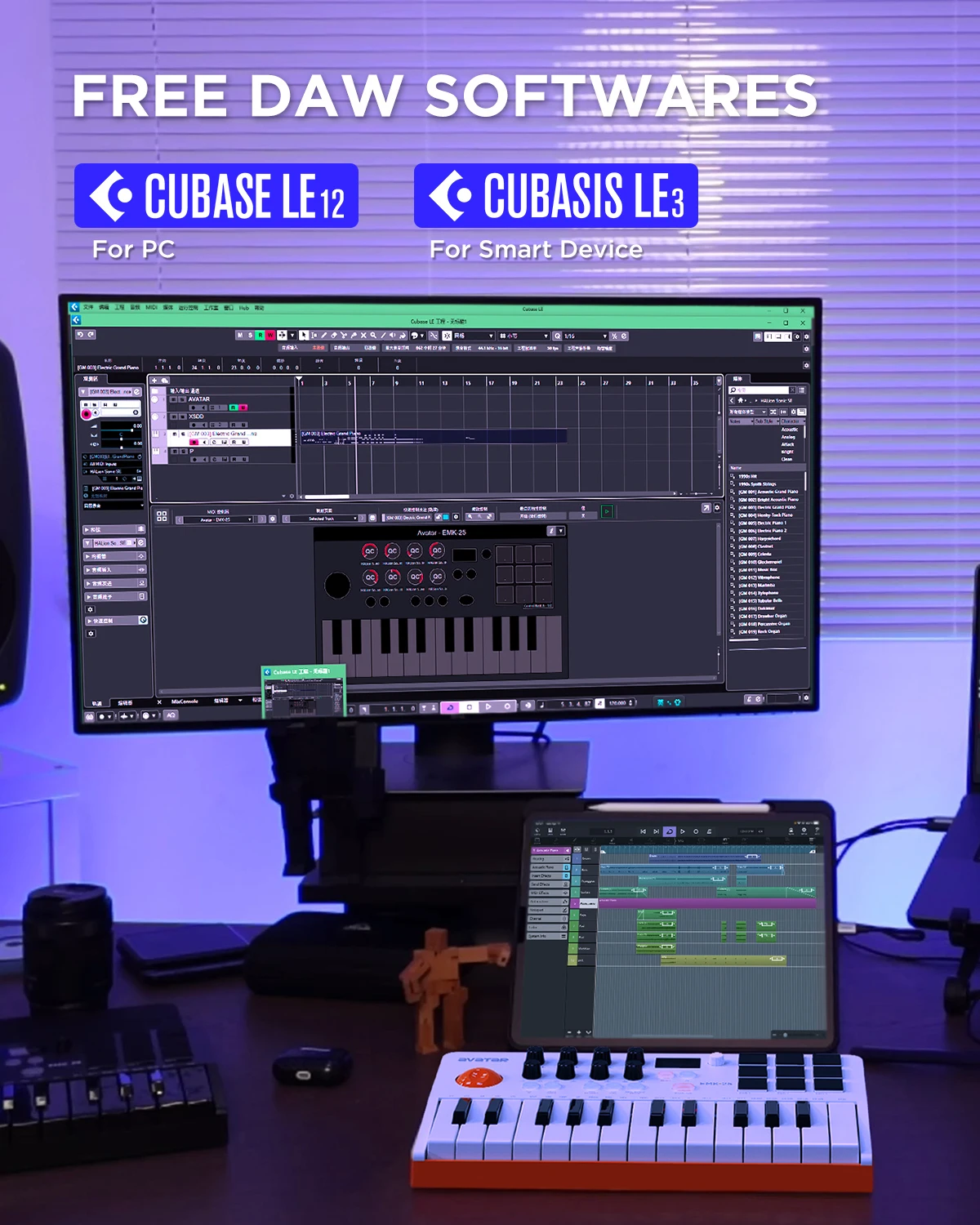 EMK-25 беспроводной Midi-контроллер клавиатуры с 9 подсветками OLED-дисплей 8 ручек