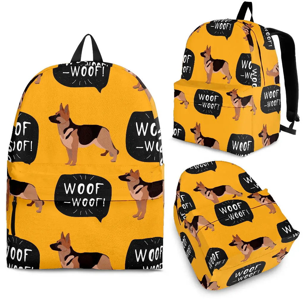 

YIKELUO German Shepherd Woof Shoulder Bag College Student Laptop Game Book Animal Bag Yellow Dog Lover Gift Pack Travel Knapsack