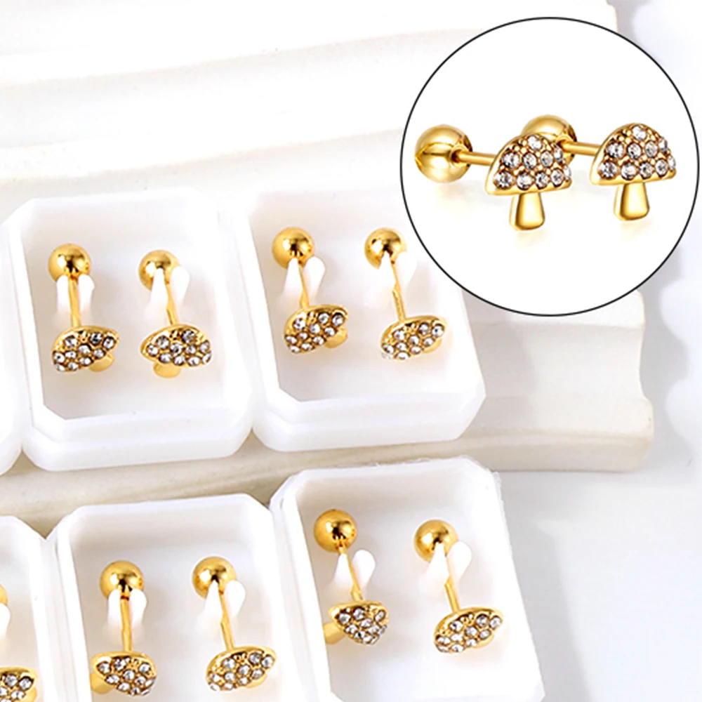 

Mushroom Shape Stud Earrings Sets Pack Crystal Earrings Stainless Steel Aretes De Mujer Jewelry Gifts Screw Back For Women Girls