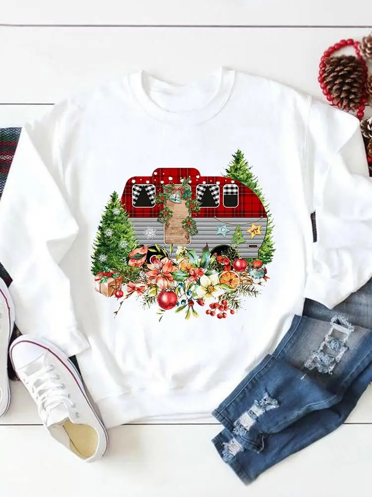 

Пуловеры с рисунком Счастливого Рождества, праздничная модная одежда, милые повседневные женские свитшоты с графическим принтом цветов