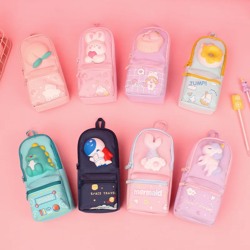 

korean Pen Bag cute Pencil Case kawaii foldable Stand Fabric Phone Holder Storage Pouch for Stationery Office School