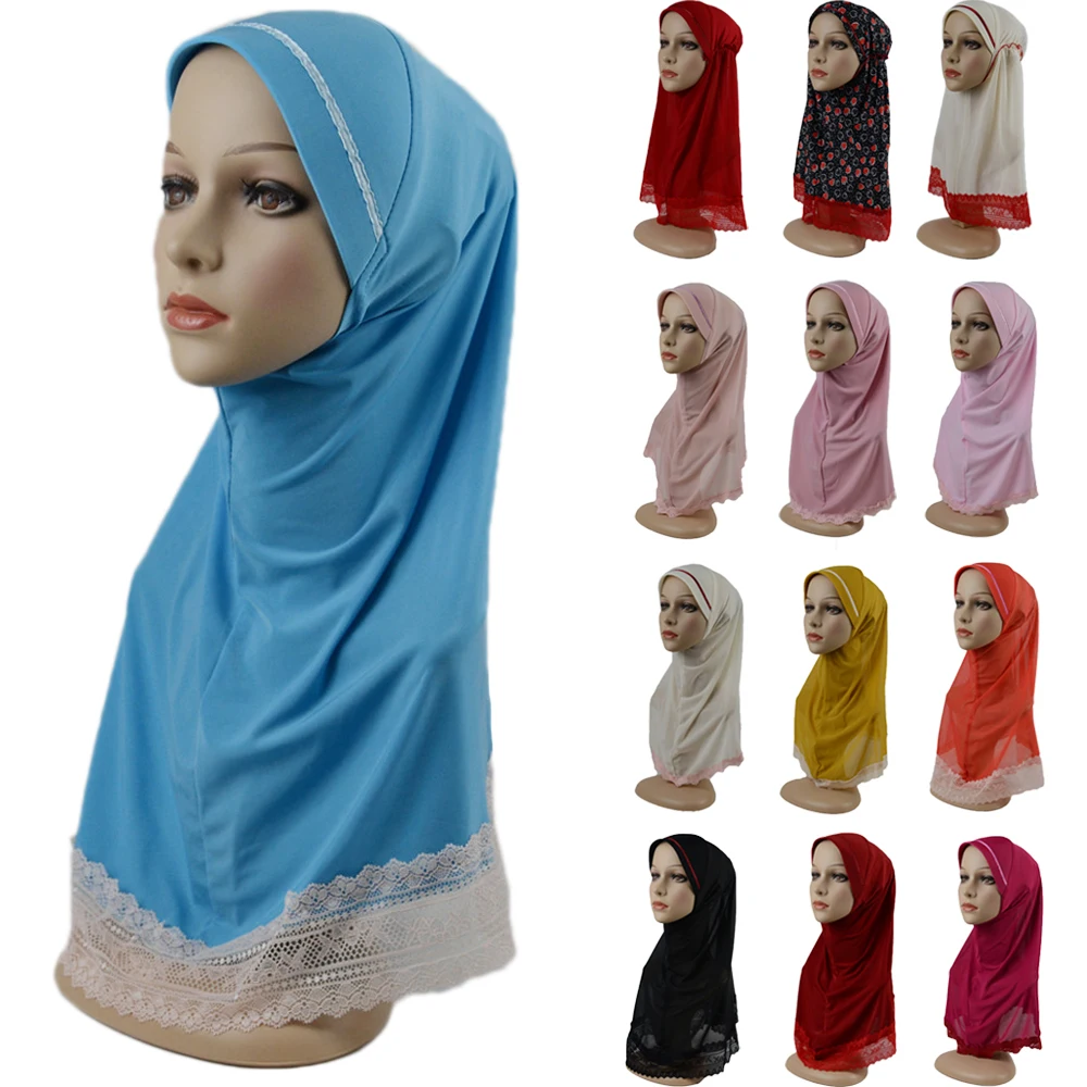 

6-12Y One Piece Amira Ready To Wear Instant Hijab Scarf Muslim Kids Girls Wrap Cap Headscarf School Children Turban Islamic Hats