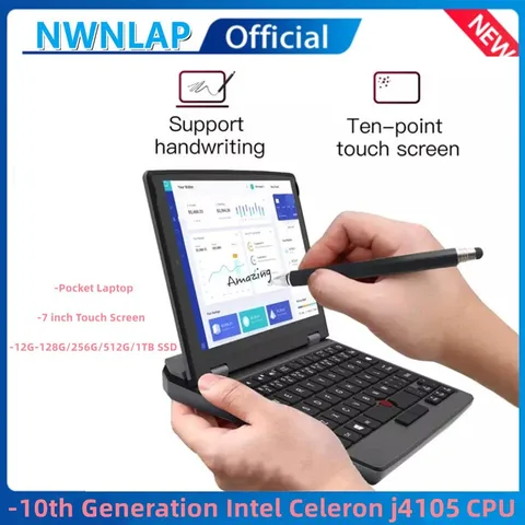 Latest Pocket Slim Laptop Ultrabook  Intel j4105 CPU 12GB -128G/256G/512G/1TB SSD 7 inch Touch Screen Mini PC Computer Netbook