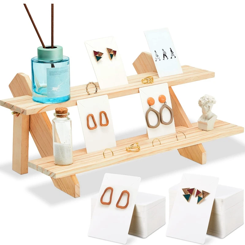 

101 Pcs Wood Earring Display Stand Wood With 100 Pcs Earring Card For Selling Merchandise Jewelry Display Organizer