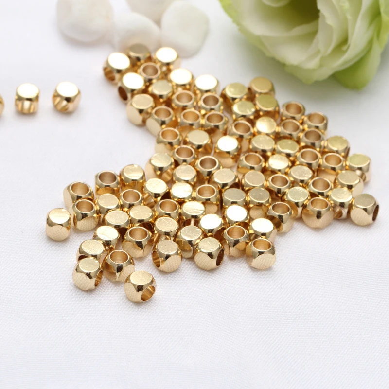 50 Pieces/Bag Beads 14k Gold Color Protection Square Block Beads Partition Smooth Surface Diy Jewelry Hand Beading Accessories