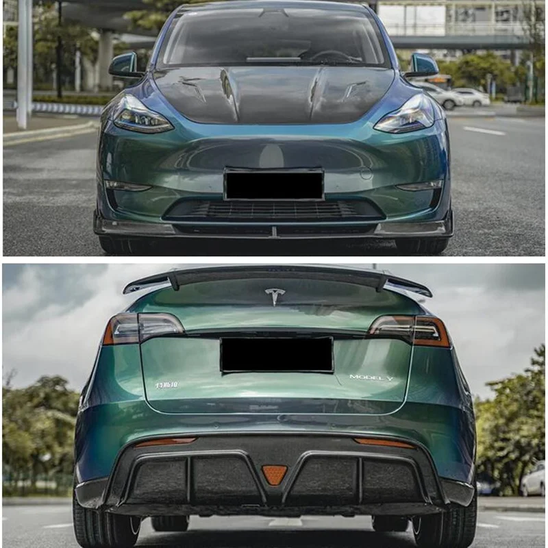 

For Tesla Model Y 2020 2021 2022 2023 High Quality REAL Carbon Fiber Front Lip Rear Diffuser Bumper Body Side Skirt Kit Spoiler