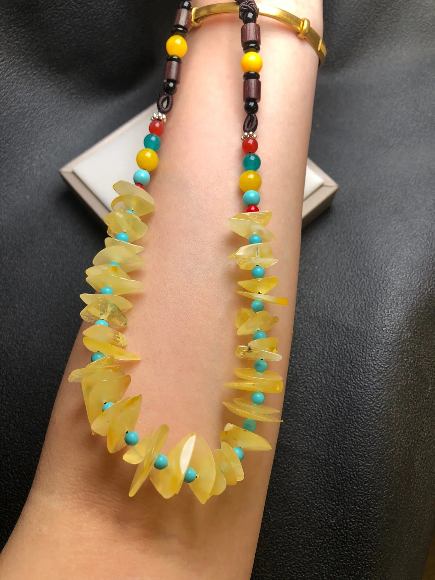 

100% Natural Amber Necklace Women Real Baltic Ambers With Turquoise Beaded Fashion Charms Jewellery Sweater Chain Necklaces