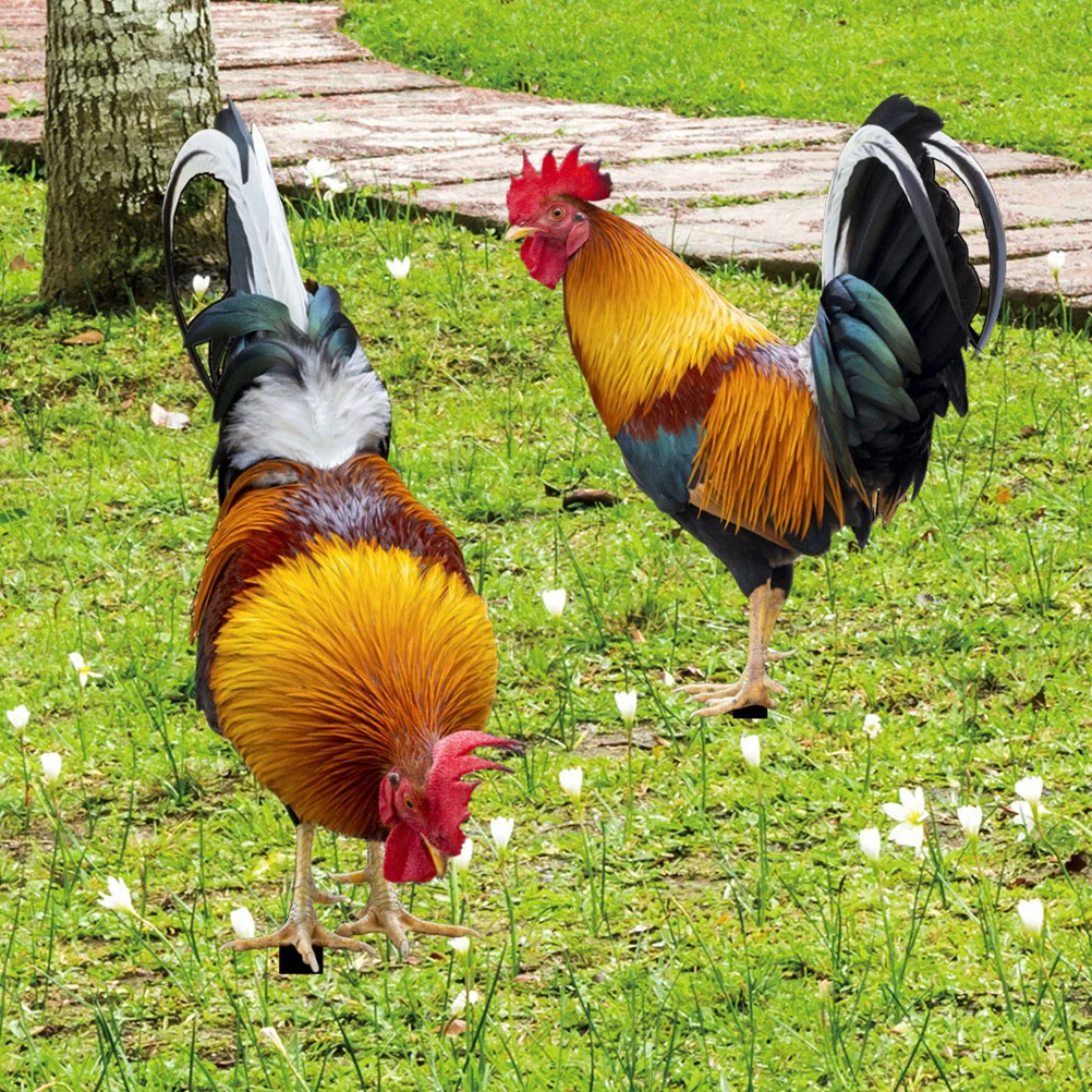 

2pcs Rooster Ornaments Garden Chick Garden Decoration Yard Chick Stake Party Supplies