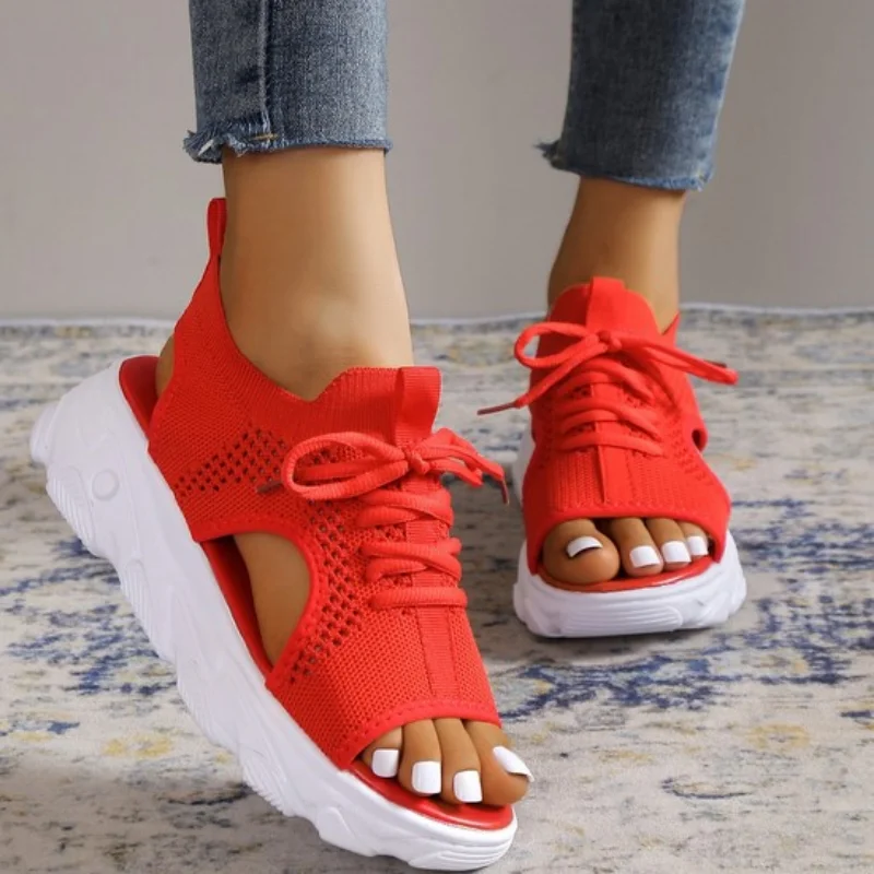 Sandal Women Summer 2023 Casual Platform Shoes Thick-Soled Lace-Up Sandalias Open Toe Beach Shoes for Women Zapatos Mujer