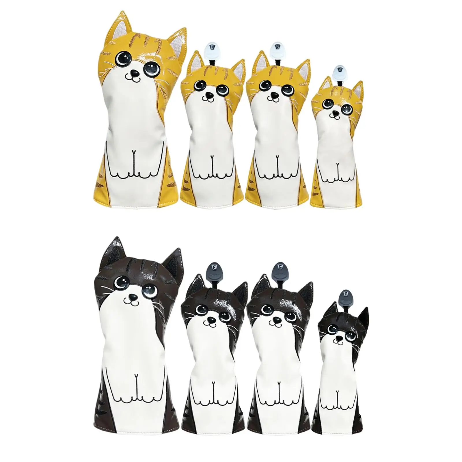 

4x Golf Wood Head Cover Headcover PU with Number Tag Men Women Protector
