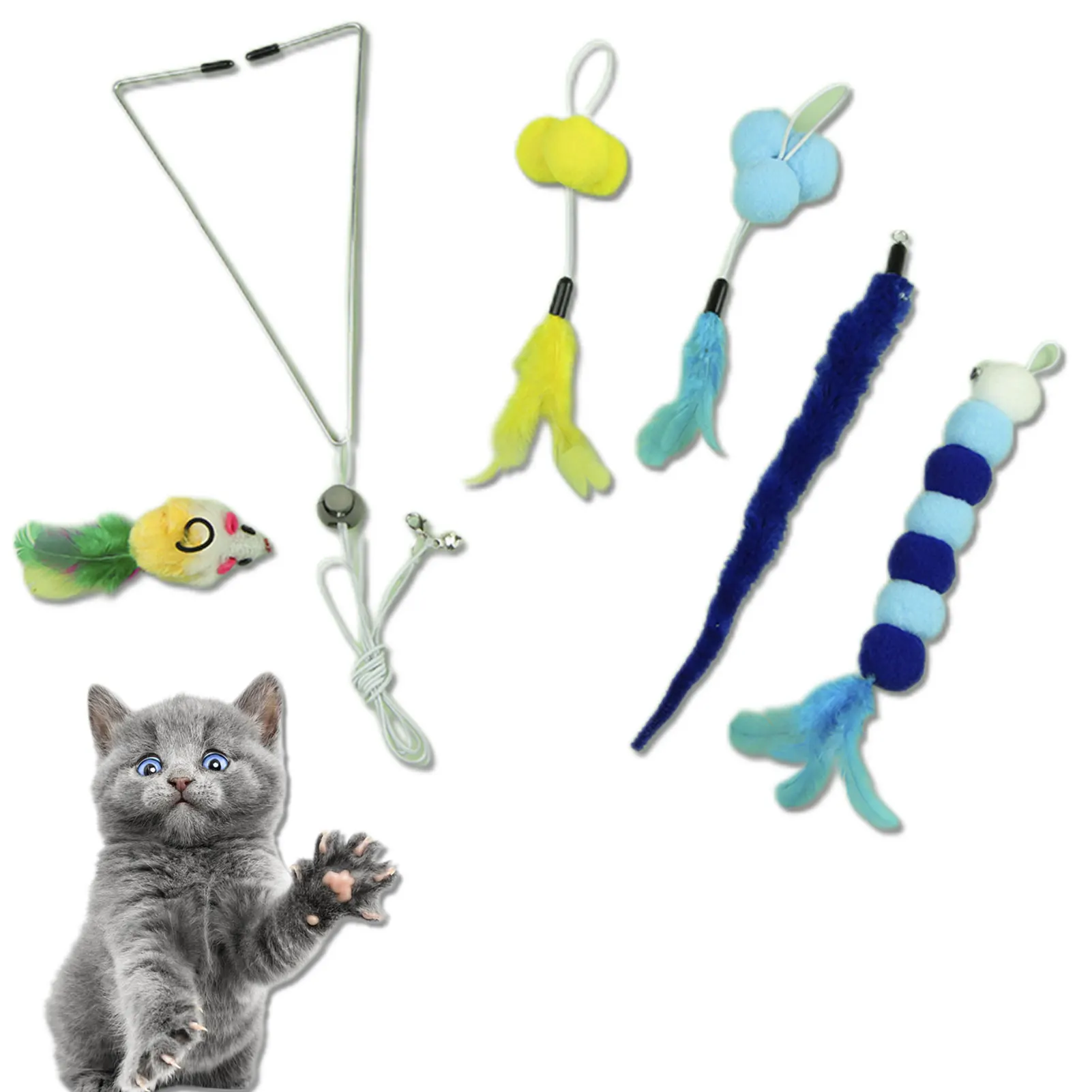 

Cat Feather Toy 7Pcs Replacement Teaser Toy Set Bell Ball Feather Toy Cat Interactive Play Toy Feather Toy For Exercising Kitten