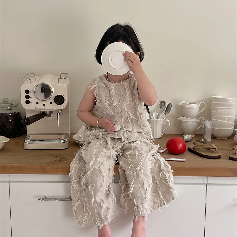 

Clothes for Girls Summer Toddler Girls 2Pcs Outfits Kids Clothing Girls Sleeveless Top Pants Suit Children Clothing