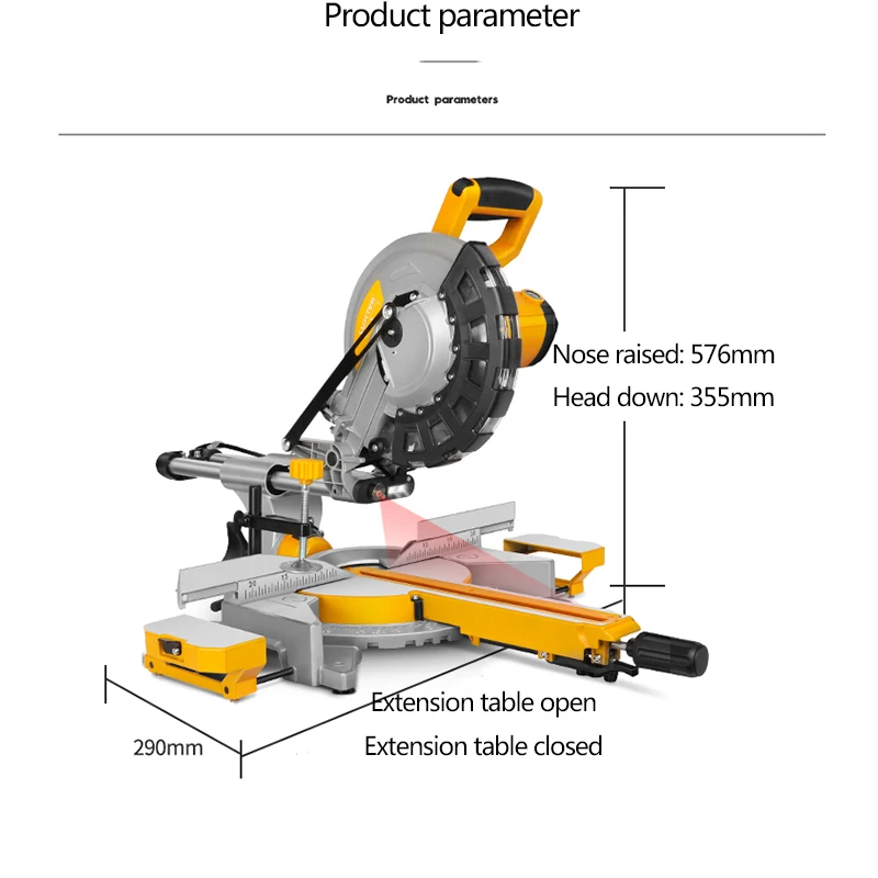 10 Inch Miter Saw 45 Degree Laser Positioning Electric Woodworking Circular Saw 2400W Aluminum Sliding Cutting Machine Miter Saw
