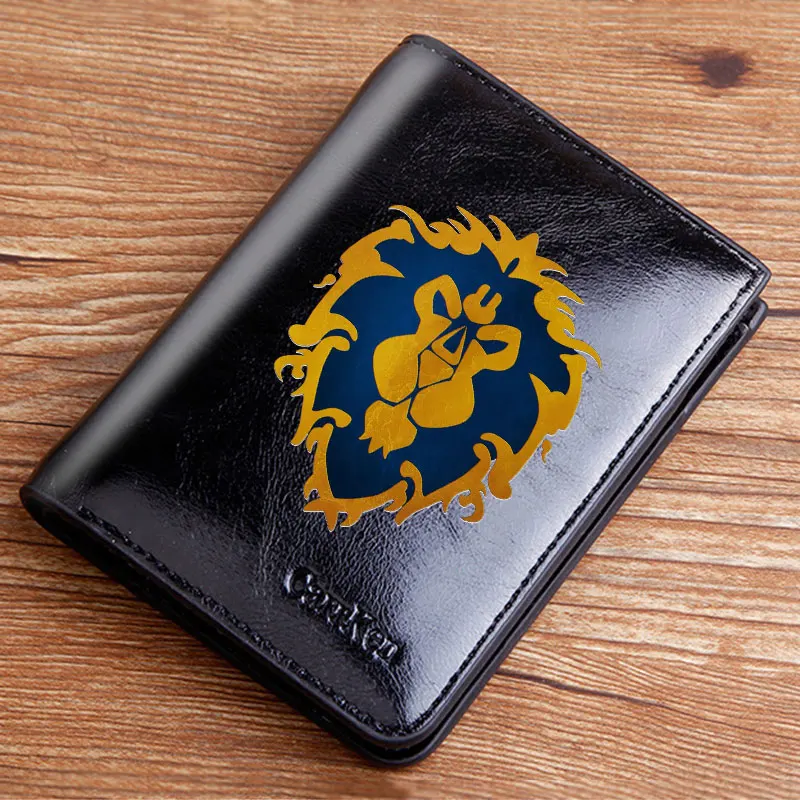 

Male Genuine Leather Wallets Wow The Alliance Lions Printing Men Wallet Small Card Holder Hasp Pocket Zipper Short Purses