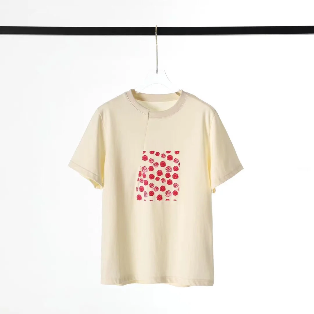 

2022 summer new women's 3D rose round neck cotton T-shirt