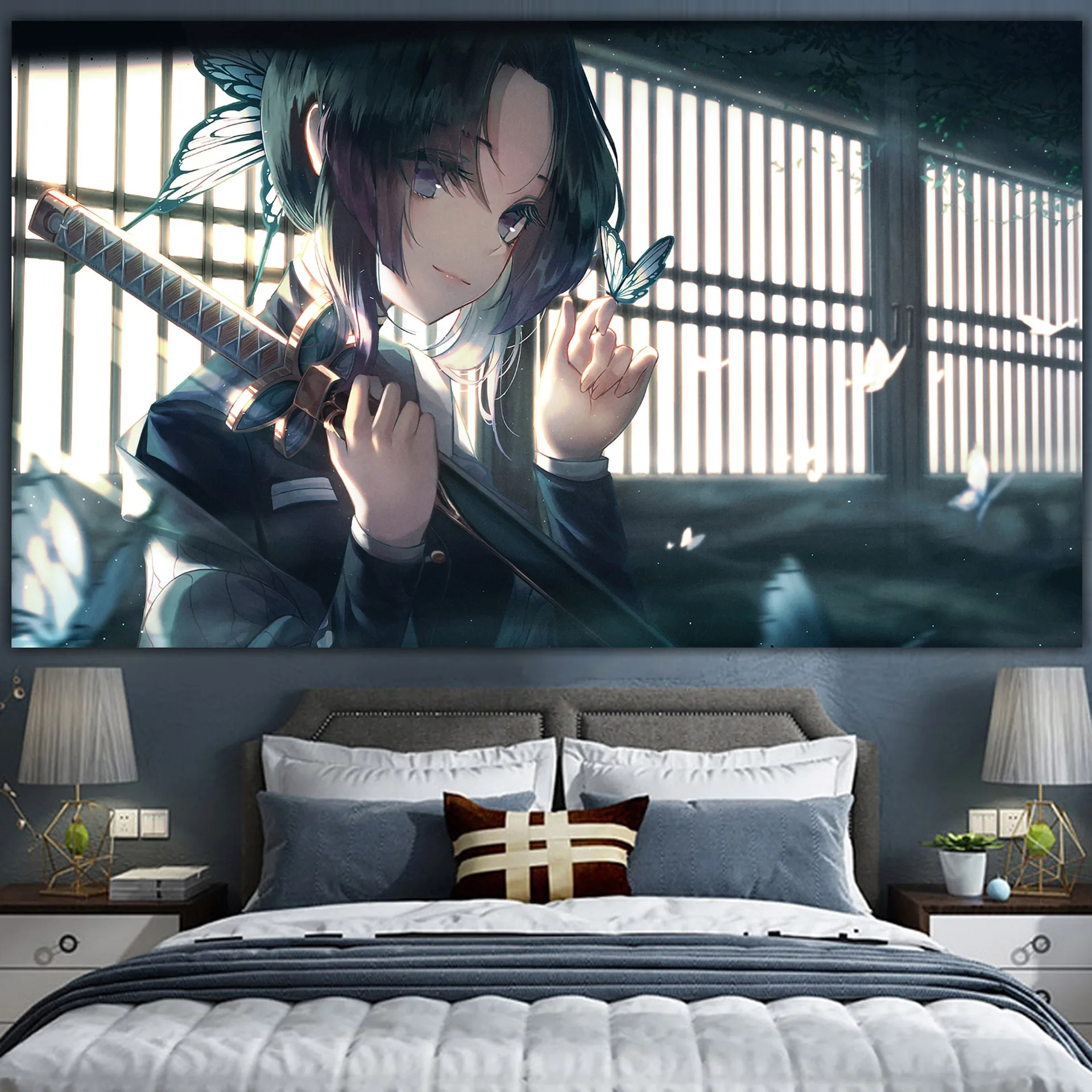 

Maiden Ghostblade Butler Demon Slayer Blade Anime Pattern Tapestry Room Aesthetics Polyester Bedroom Living Wall Tapisserie