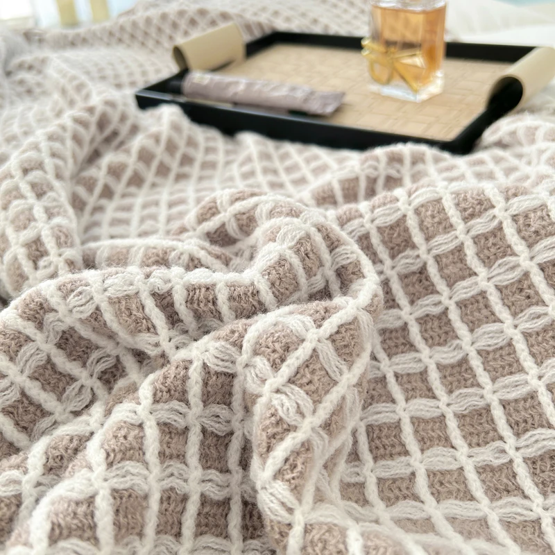 Вязаное одеяло для кровати с Вафельной нитью и кисточкой пикника