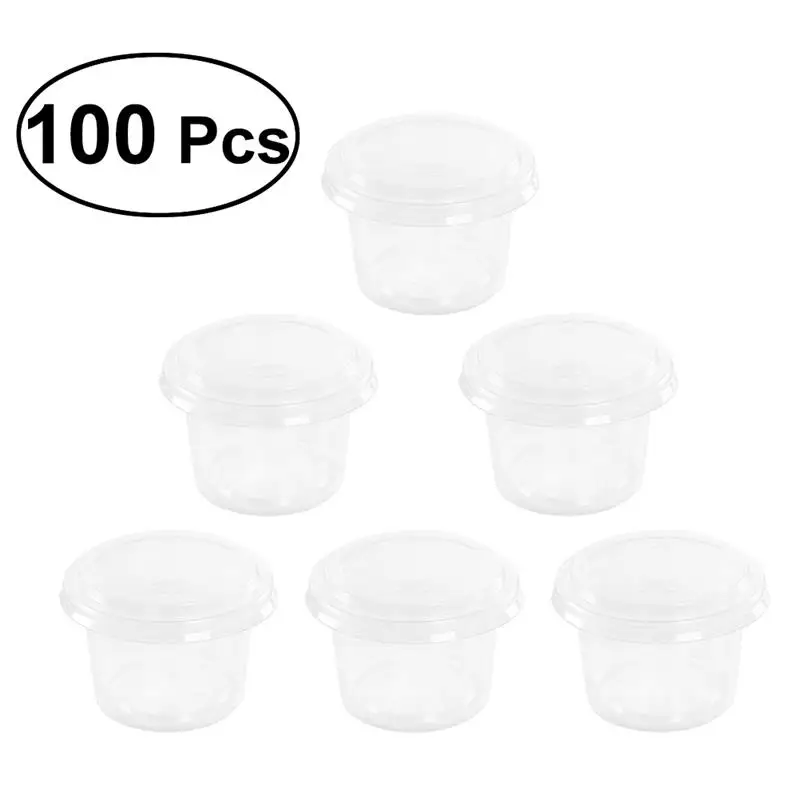 

100PCS 1oz Disposable Plastic Portion Cups Clear Portion Container with Lids for Jelly Yogurt Mousses