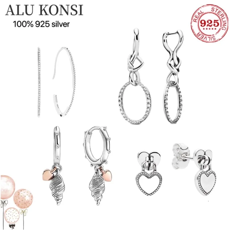 

new Fit Original luxury Real 925 Sterling Silver authentic pan earrings love heart For Women DIY fashion wedding Jewelry