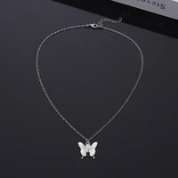 modern retro butterfly pendant necklace jewelry korean ins style for women ladies fashion street style personalized bow necklace