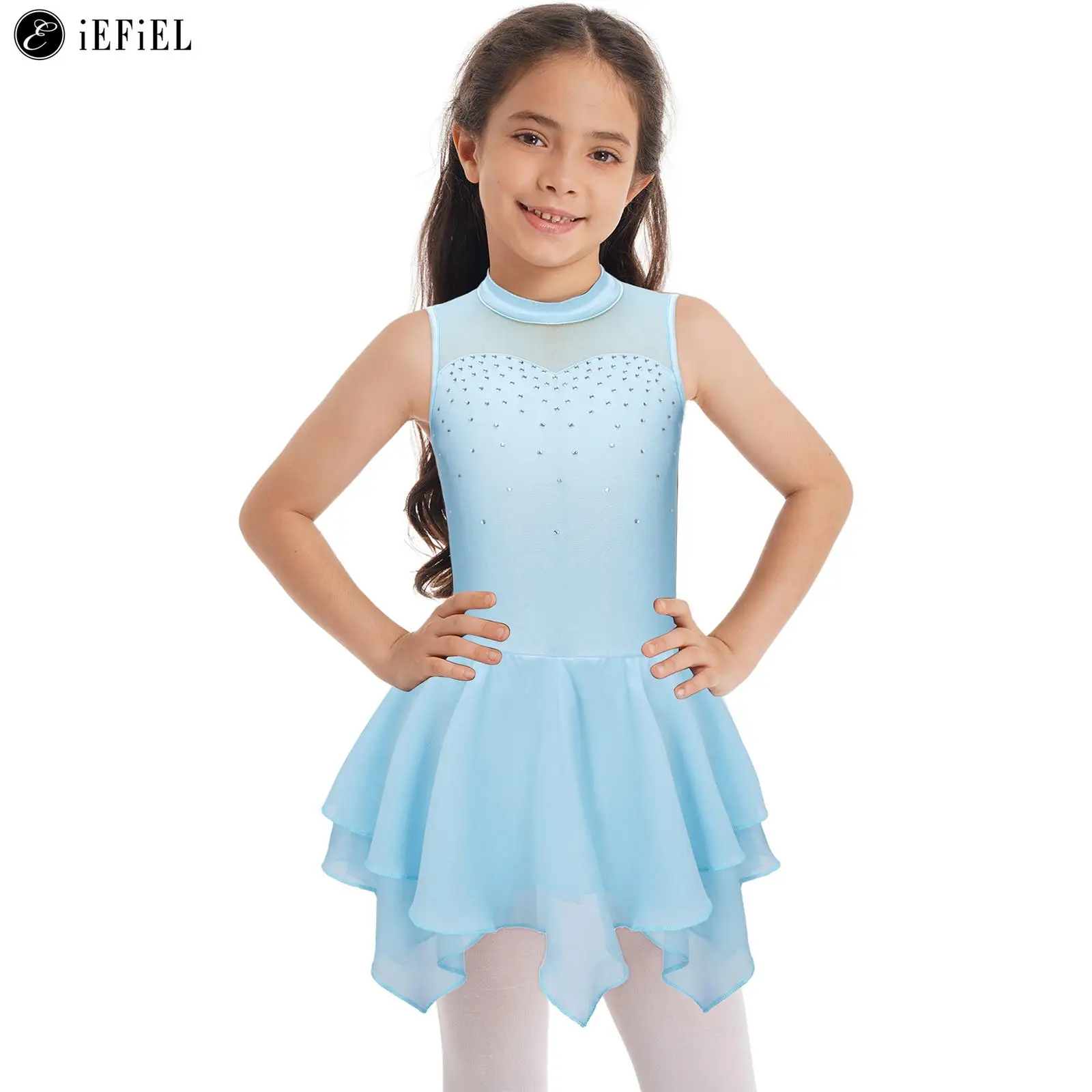 

Kids Girls Glitter Rhinestone Sleeveless Ballet Dance Tutu Dress Gymnastics Twirling Leotard Ballerina Dancewear Costume