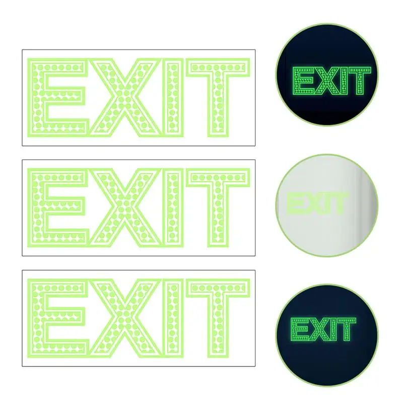 

3pcs EXIT Signs Glow In The Dark EXIT Decals EXIT Photoluminescent Sign Stickers