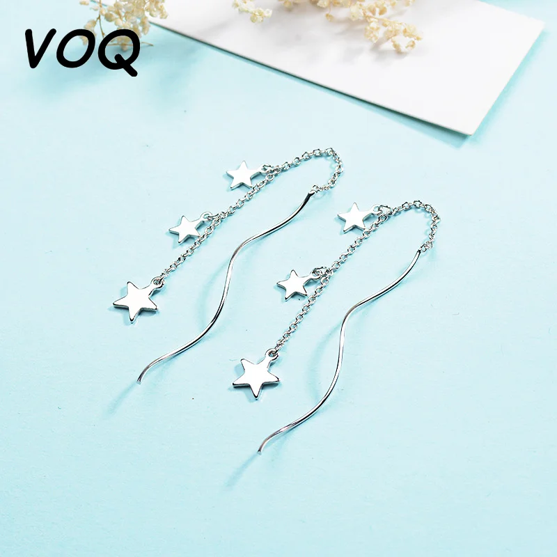 

VOQ Silver Color Delicate Chain Earrings Star Wave Long Tassel Earrings for Women Gift Pendientes Oorbellen