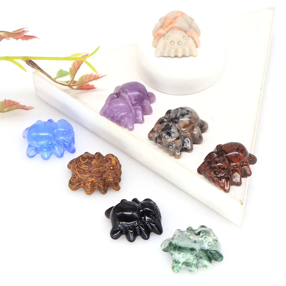 

28mm Spider Statue Natural Stone Crystal Healing Gems Carving Reiki Animal Figurine Crafts Home Decoration Children's Toys Gifts